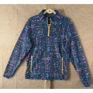 Chubbies Fleece Pullover Jacket‎ Mens Sz M Blue Fish Pockets Athleisure